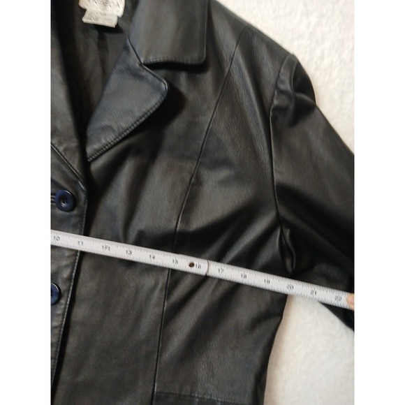 Vintage Tribeca Studios Black 100% Leather Blazer Jacket, size Large, Button Up - Picture 4 of 7